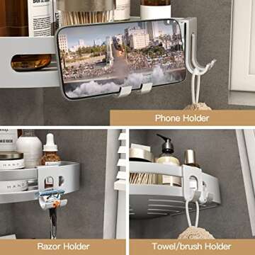 VOLPONE Shower Corner Shelf Caddy 2 Pack Shower Organizer Corner No Drill Shower Storage Rust Proof Bathroom Corner Wall Shelf Shampoo Holder Silver