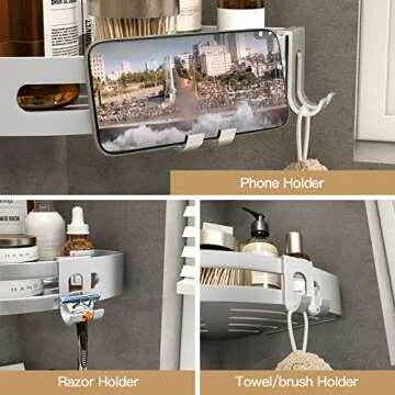 VOLPONE Shower Corner Shelf Caddy 2 Pack Shower Organizer Corner No Drill Shower Storage Rust Proof Bathroom Corner Wall Shelf Shampoo Holder Silver