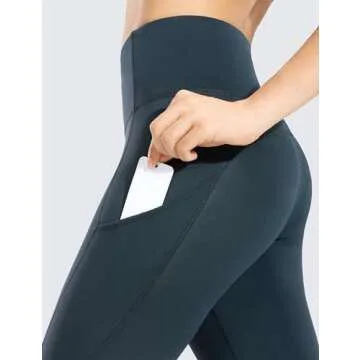 CRZ YOGA Women's Naked Feeling Workout Leggings 25 Inches - High Waisted Yoga Pants with Side Pockets Running Tights Dark Green X-Small