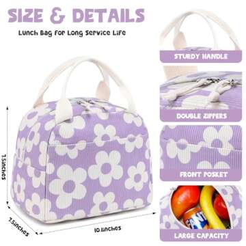 Bluboon Corduroy Insulated Lunch Bag for Work or Travel