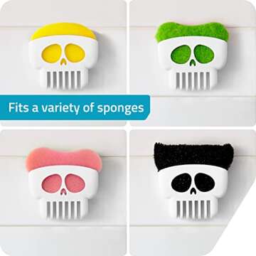 Peleg Design Brain Drain White Skull Sponge Holder for Kitchen, Bath, or Sink, Drains and Dries All Types of Sponges, 1 Sponge Included
