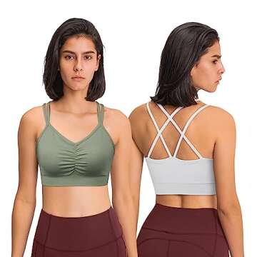 sicoozoe Women Cross Back Padded Sports Bra Seamless Removable Cups Workout Bra Ruched Front Running Bra Tops,3 Pack,XL