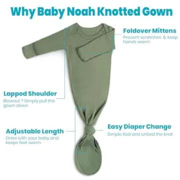Baby Noah Newborn Knotted Gown for Boy Girls, Newborn Coming Home From Hospital Outfit, Baby Tie Gow...