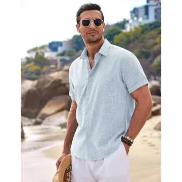 Stylish COOFANDY Men's Button Up Summer Shirt in Blue