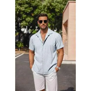 Stylish COOFANDY Men's Button Up Summer Shirt in Blue