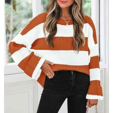 ZESICA Women's Comfy Oversized Striped Sweater