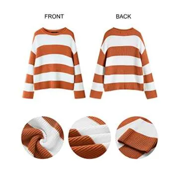 ZESICA Women's Comfy Oversized Striped Sweater