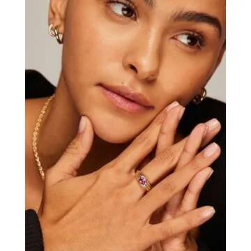 PAVOI 14K Yellow Gold Plated Chunky Colored Gemstones Statement Ring for Women | Pear Cubic Zirconia Stackable Wave Texture Bands | Green CZ Ring (Size 7)