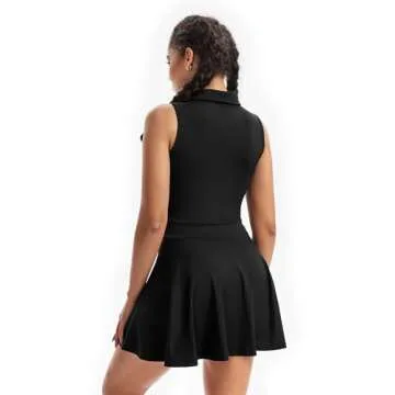 Golf Tennis Dress Workout Athletic Dresses for Women Active Wear Exercise Sport Polo Short Sleeveless with Pockets Shorts Underneath Cute Trendy Clothes 2 Piece Sets Outfit Casual Summer Fall Black Xl