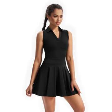 Golf Tennis Dress Workout Athletic Dresses for Women Active Wear Exercise Sport Polo Short Sleeveless with Pockets Shorts Underneath Cute Trendy Clothes 2 Piece Sets Outfit Casual Summer Fall Black Xl