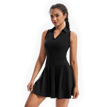 Golf Tennis Dress Workout Athletic Dresses for Women Active Wear Exercise Sport Polo Short Sleeveless with Pockets Shorts Underneath Cute Trendy Clothes 2 Piece Sets Outfit Casual Summer Fall Black Xl