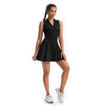 Golf Tennis Dress Workout Athletic Dresses for Women Active Wear Exercise Sport Polo Short Sleeveless with Pockets Shorts Underneath Cute Trendy Clothes 2 Piece Sets Outfit Casual Summer Fall Black Xl
