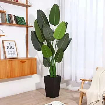 Fopamtri Artificial Bird of Paradise Plant 6 Feet Fake Palm Tree with 13 Trunks Faux Tree for Indoor Outdoor Modern Decoration Feaux Plants in Pot for Home Office Perfect Housewarming Gift