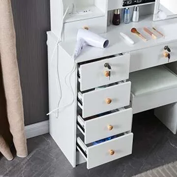 Dradaomull Lighted Vanity Table with Storage Solutions