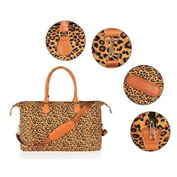 MONOBLANKS Large Leopard Weekender Overnight Bag With Shoulder Strap Travel Tote Duffel Bag (Leopard)