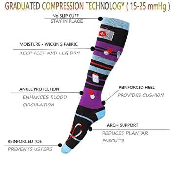 4 Pairs Compression Socks for Nurses Women Medical Compression Sock for Pregnancy, Running, Travel (Black, L-XL,15-20 mmHg)