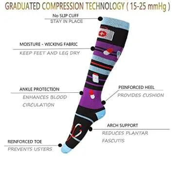 4 Pairs Compression Socks for Nurses Women Medical Compression Sock for Pregnancy, Running, Travel (Black, L-XL,15-20 mmHg)