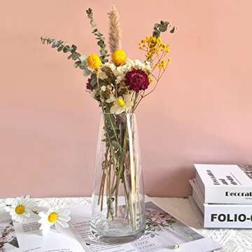 Aoderun Glass Vase for Flowers Modern Vases Home Decor Unique Flower Vase for Bouquet 8.7" Centerpiece Vase Decor Room,Bedroom,Living Room,Library,Office,Table,Entryway,Modern Farmhouse(Clear)