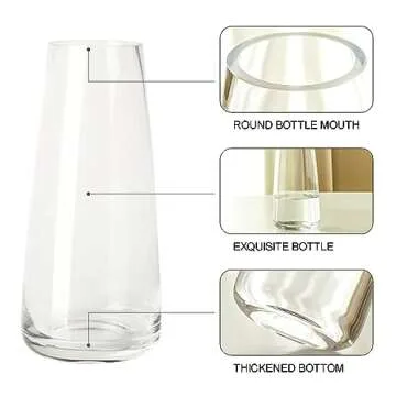 Aoderun Glass Vase for Flowers Modern Vases Home Decor Unique Flower Vase for Bouquet 8.7" Centerpiece Vase Decor Room,Bedroom,Living Room,Library,Office,Table,Entryway,Modern Farmhouse(Clear)