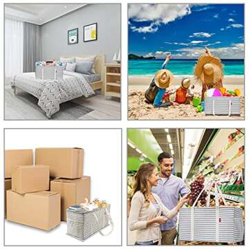 LHZK 2 Pack Extra Large Utility Tote Bag with Metal Wire Frame and the Sides Rinforced, Extra Large Tote Bag with Handle for Pool Beach Laundry Storage (Gray)