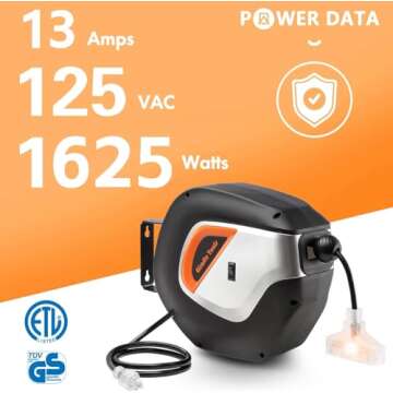 Giraffe Tools DE14 Retractable Cord Reel 50 ft with Triple Tap