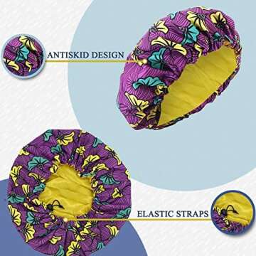 JUPA Place Satin Ankara Bonnet for Women – African Print Silk Hair Cap for Sleep, Braids, Curly Hair – Designer Head Bonette Scarf Cover Wrap for Girls (Kente)