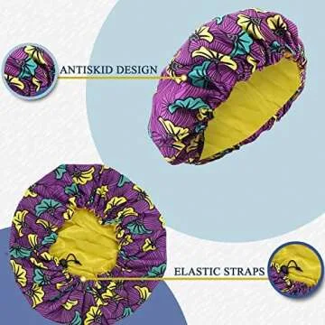 JUPA Place Satin Ankara Bonnet for Women – African Print Silk Hair Cap for Sleep, Braids, Curly Hair – Designer Head Bonette Scarf Cover Wrap for Girls (Kente)