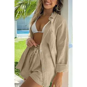 AUTOMET 2 Piece Sets For Women Lounge Wear Matching Two Piece Pajama Fashion Oversized Shirts And Sh...