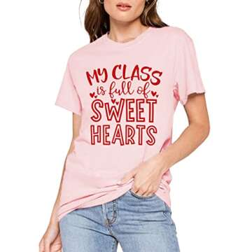 Valentine Teacher T-Shirts Women My Class is Full of Sweethearts Shirt Casual Loose Short Sleeve Tee...