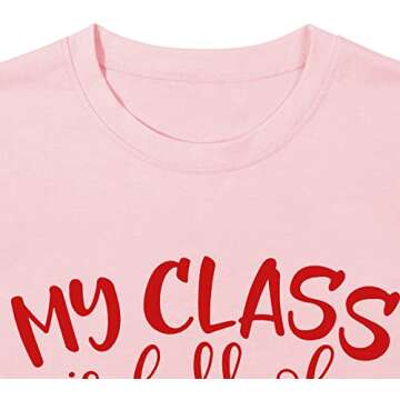 Valentine Teacher T-Shirts Women My Class is Full of Sweethearts Shirt Casual Loose Short Sleeve Tees Tops (Pink, Medium)
