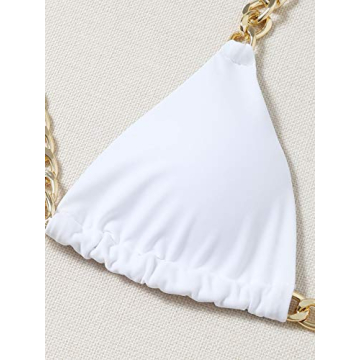 MakeMeChic Chain Linked Triangle Bikini in White