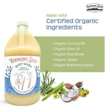 VERMONT SOAP Body Wash, Natural Body Wash with Shea Butter, Mild Gel Body Wash for Moisturizing and Soothing Skin, Fragrance Free Body Wash for Women & Men (Simply Unscented, 64oz)