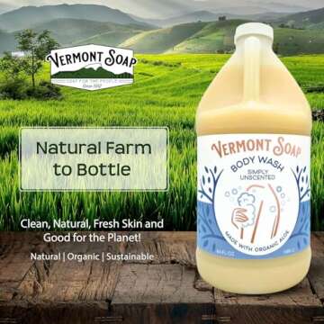 VERMONT SOAP Body Wash, Natural Body Wash with Shea Butter, Mild Gel Body Wash for Moisturizing and Soothing Skin, Fragrance Free Body Wash for Women & Men (Simply Unscented, 64oz)