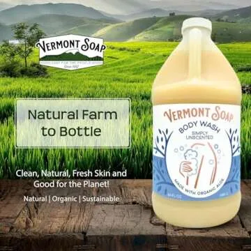 VERMONT SOAP Body Wash, Natural Body Wash with Shea Butter, Mild Gel Body Wash for Moisturizing and Soothing Skin, Fragrance Free Body Wash for Women & Men (Simply Unscented, 64oz)