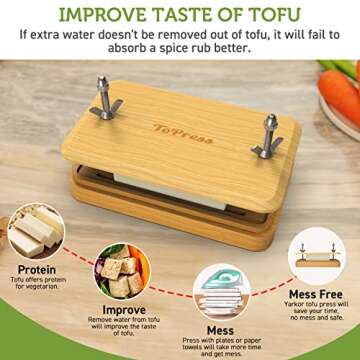 Bamboo Tofu Press, Built in Tofu Strainer and Drip Tray with Cheesecloth- Easily Remove Water from T...