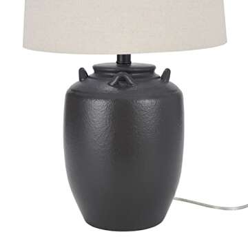 Nourison 24" Black Farmhouse Ceramic Pottery Jug Table Lamp for Bedside Table, Living Room, Office, Entryway