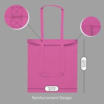 TOPDesign 12-Pack Economical 16"x15" Pink Cotton Tote Bag, Lightweight Medium Reusable Grocery Shopping Cloth Bags, Suitable for DIY, Advertising, Promotion, Gift, Activity