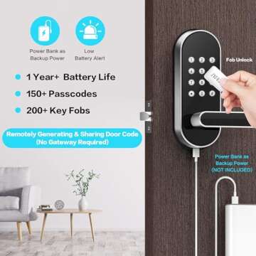 Keyless-Entry Keypad Electronic Door Lock: Digital Smart Lock with Code Passcode, Electric Door Knob/Handle, Perfect for Entry Doors, Bedroom Doors (Silver, App Control, Non-Fingerprint)