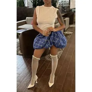 NUFIWI Y2K Bubble Mini Skirts for Women Cute Ruffled Balloon Short Skirts Elastic Waist Pleated A Li...