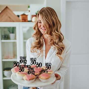 24 PCS Black 30th Birthday Cupcake Toppers Glitter Thirty Straight Outta 1992 Hello 30 Cupcake Picks Cheers to 30 Years Birthday Anniversary Cake Decorations Supplies