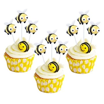 24Pcs Bumble Bee Cupcake Toppers Little Figurine Bee Cupcake Picks Oh Babee Cake Decorations for Bee...