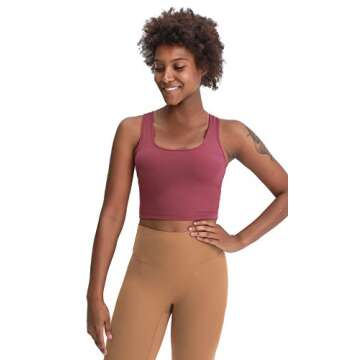 Lavento Longline Sports Bra for Women Yoga Crop Tank Top with Built in Bra (Blush, 6)