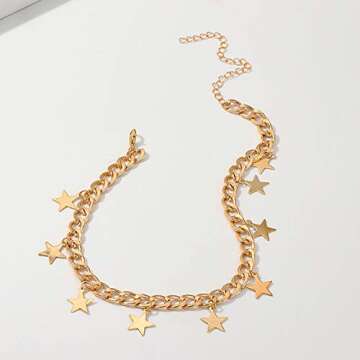 Doubnine Star Chunky Choker Gold Chain Charm Necklace Handmade Women Danity Fashion Jewelry