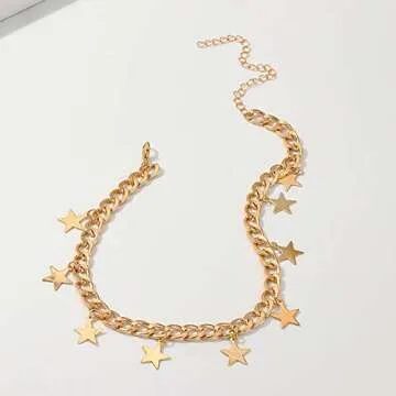 Doubnine Star Chunky Choker Necklace - Handmade Gold Jewelry