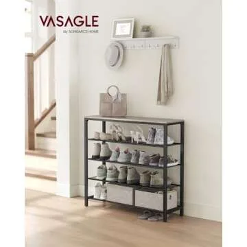 VASAGLE INDESTIC Shoe Rack, Organizer for Closet with 4 Mesh Shelves and Large Top for Bags, Entrywa...