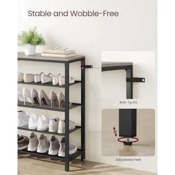 VASAGLE INDESTIC Shoe Rack, Organizer for Closet with 4 Mesh Shelves and Large Top for Bags, Entryway Hallway Shelf, Steel Frame, Industrial, Greige and Black ULBS015B02, 11.8 x 39.4 x 36.4 Inches