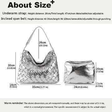 JINMANXUE Women Boston Bag Woven Vegan Leather Handbags Female Satchel Messenger Bag Fashion Shoulder Bag Casual Hobo (Silver)