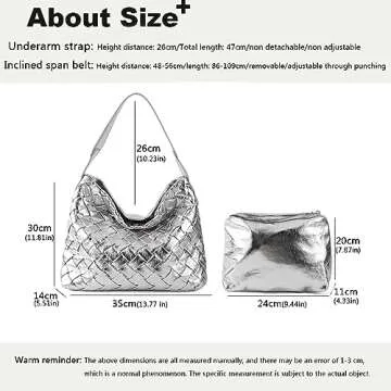 JINMANXUE Women Boston Bag Woven Vegan Leather Handbags Female Satchel Messenger Bag Fashion Shoulder Bag Casual Hobo (Silver)