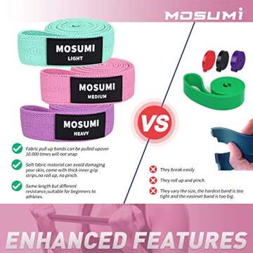3 Pack Long Resistance Bands, MOSUMI Fabric Pull Up Assistance Bands, Workout Bands, Exercise Bands for Workout, Training, Fitness, Yoga