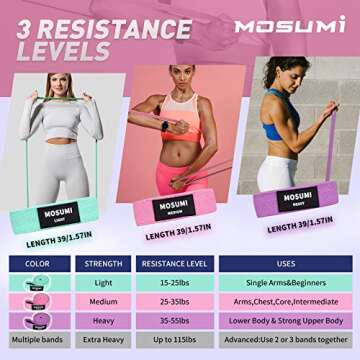 3 Pack Long Resistance Bands, MOSUMI Fabric Pull Up Assistance Bands, Workout Bands, Exercise Bands for Workout, Training, Fitness, Yoga